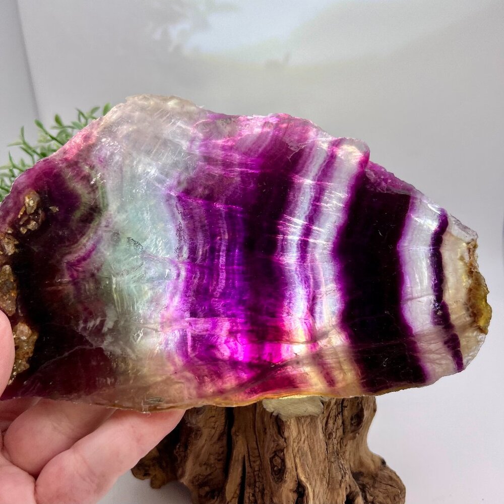 Natural Purple Rainbow Fluorite Crystal Slab Rough stone healing rainbows